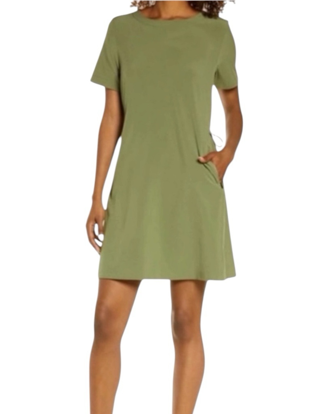 Zella Casual Athletic Short Sleeve Olive Green A-Line Dress